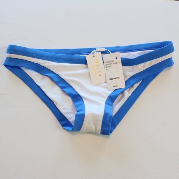 MILLY Cabana Surfer Girl Bikini Bottom Colorblock White Blue Medium NWT - Picture 4 of 7